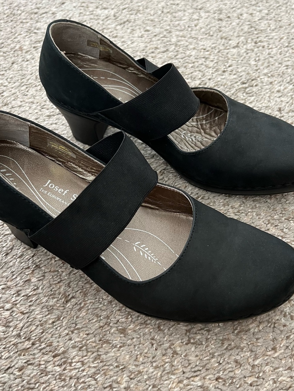 Josef Seibel Black Elastic Strap Mary Jane Block Heels Size 41